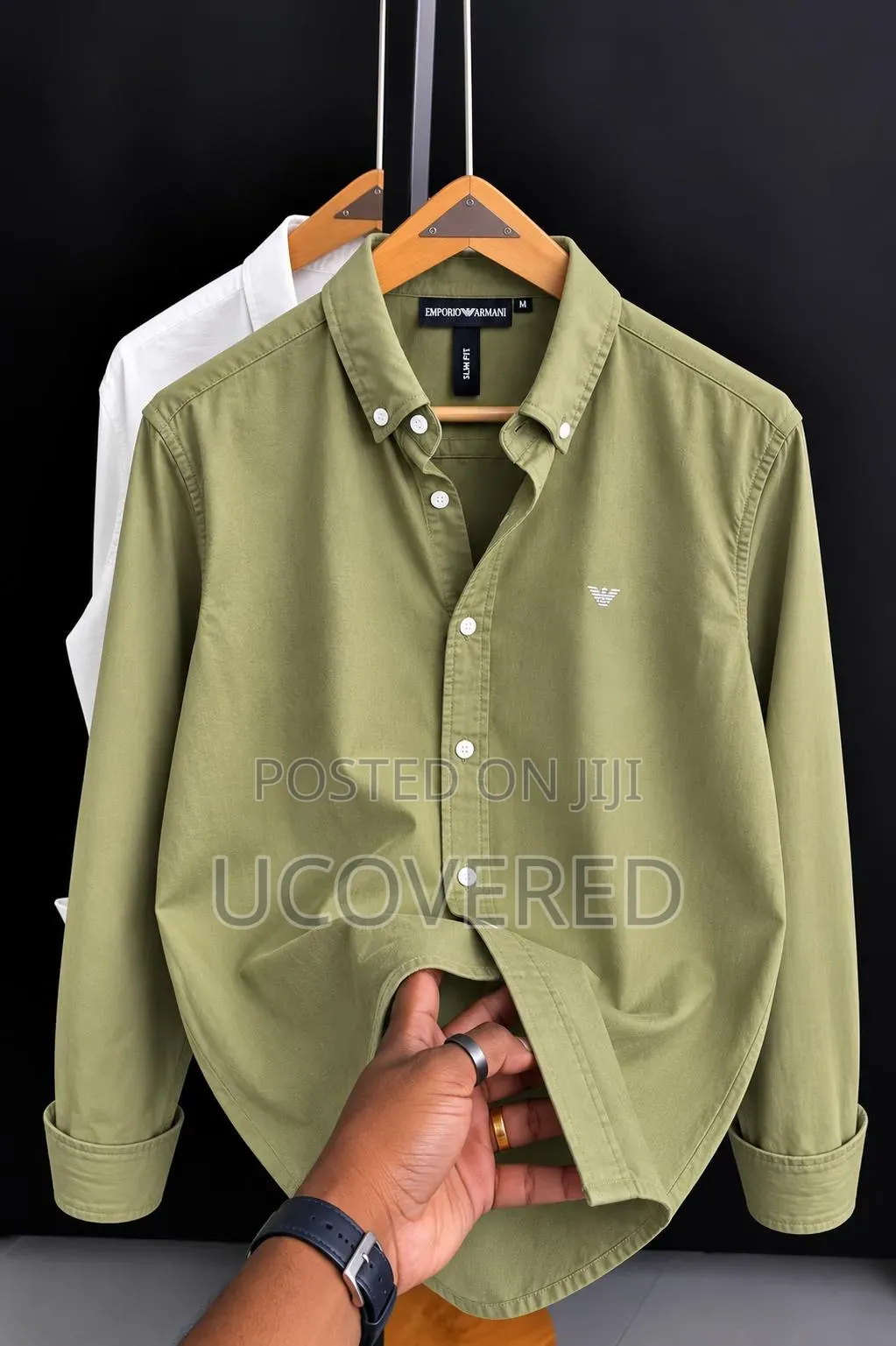 Branded White Long-Sleeve Button-Down Shirt