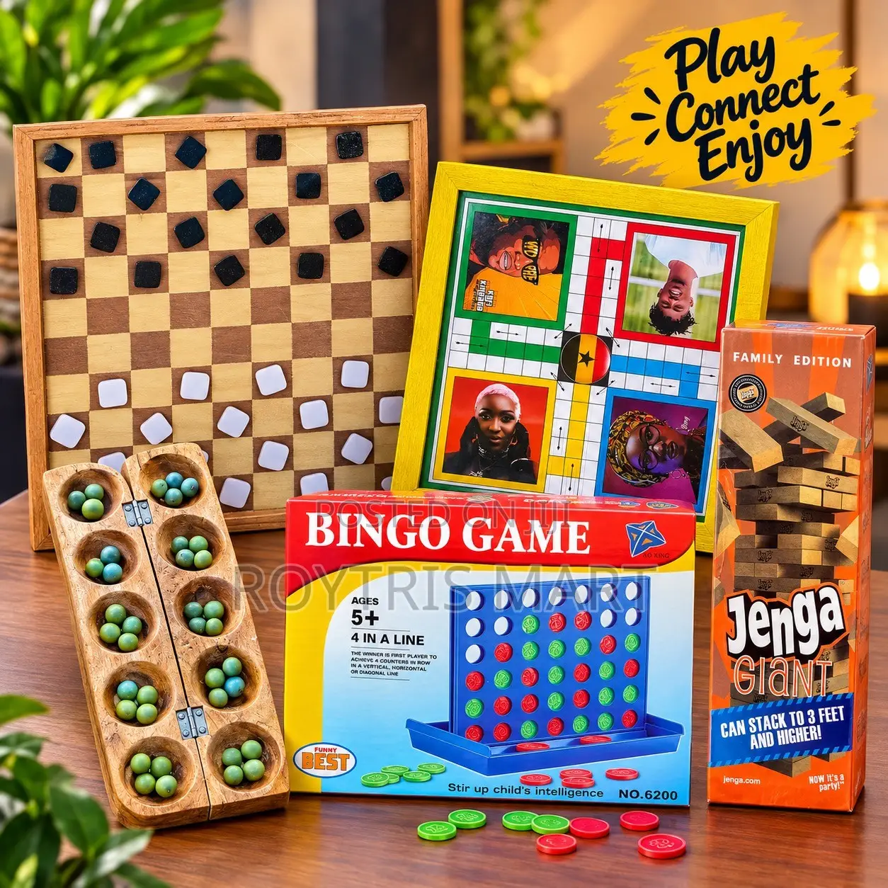 Jenga,Ludo,Oware,Connect 4 and Draft(Dami) Combo