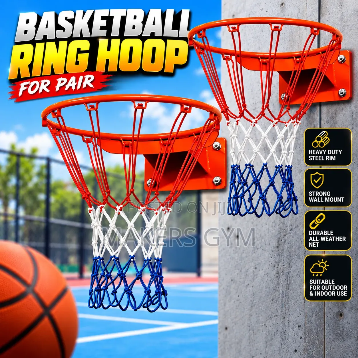 Basketball Rim/Hoop (Pair) With Net