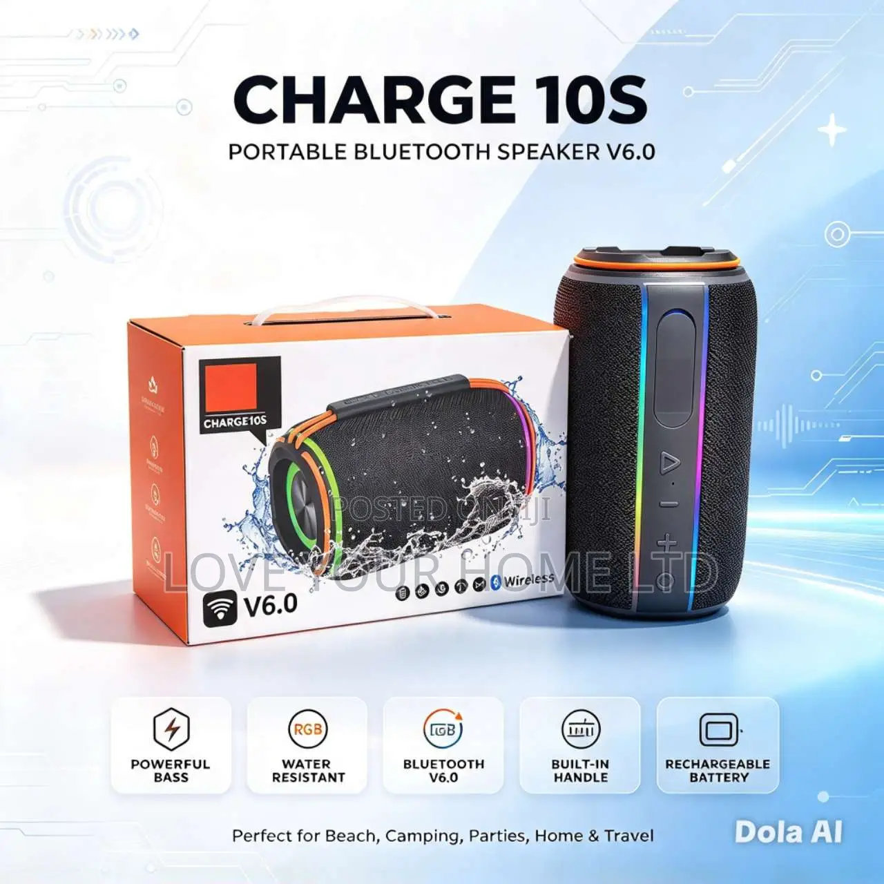 Charge 10S Portable Bluetooth Speaker V6.0 – RGB Lights