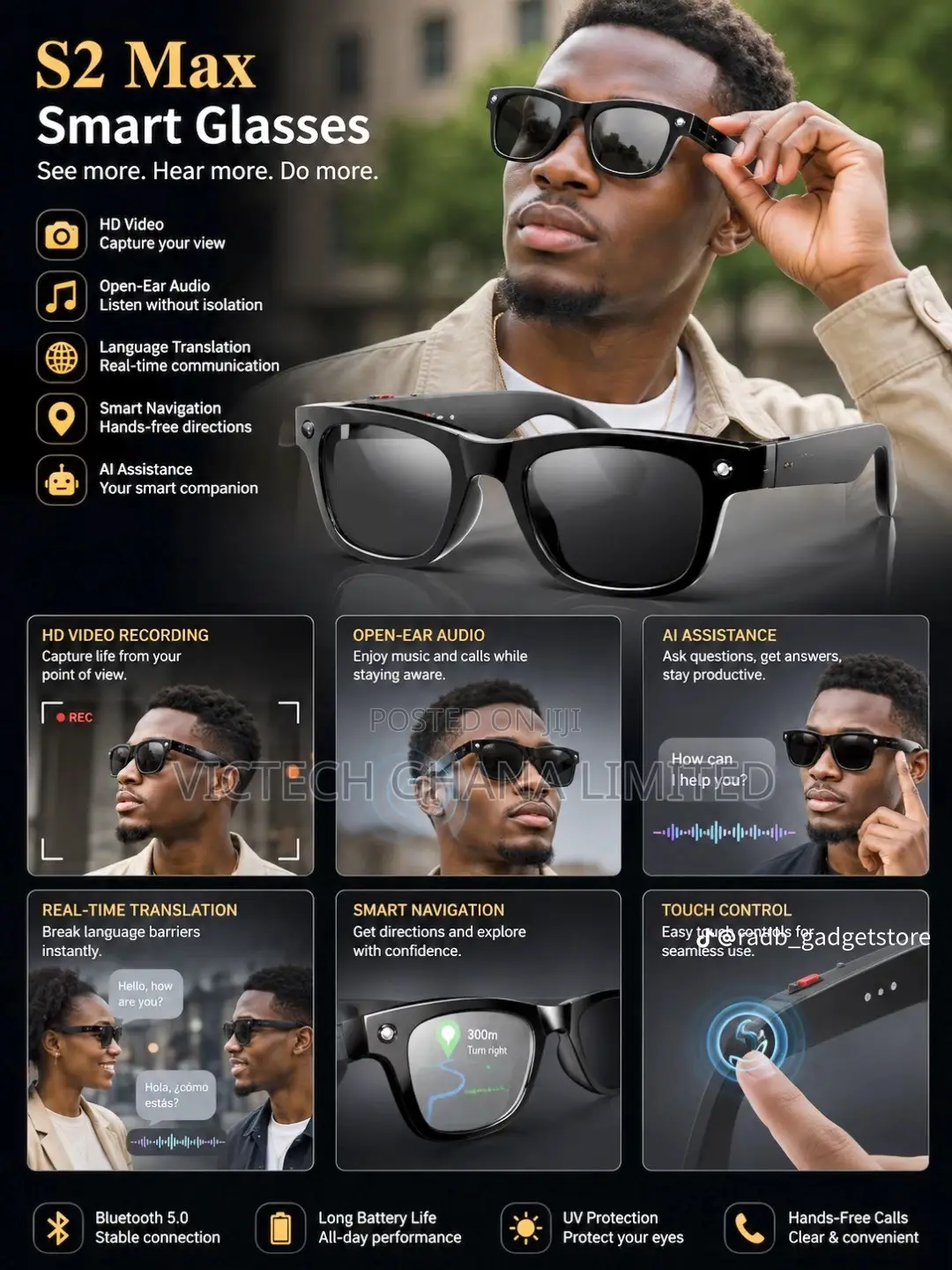 AIMB S2 Max Smart Glasses (Comes With Three Lens)