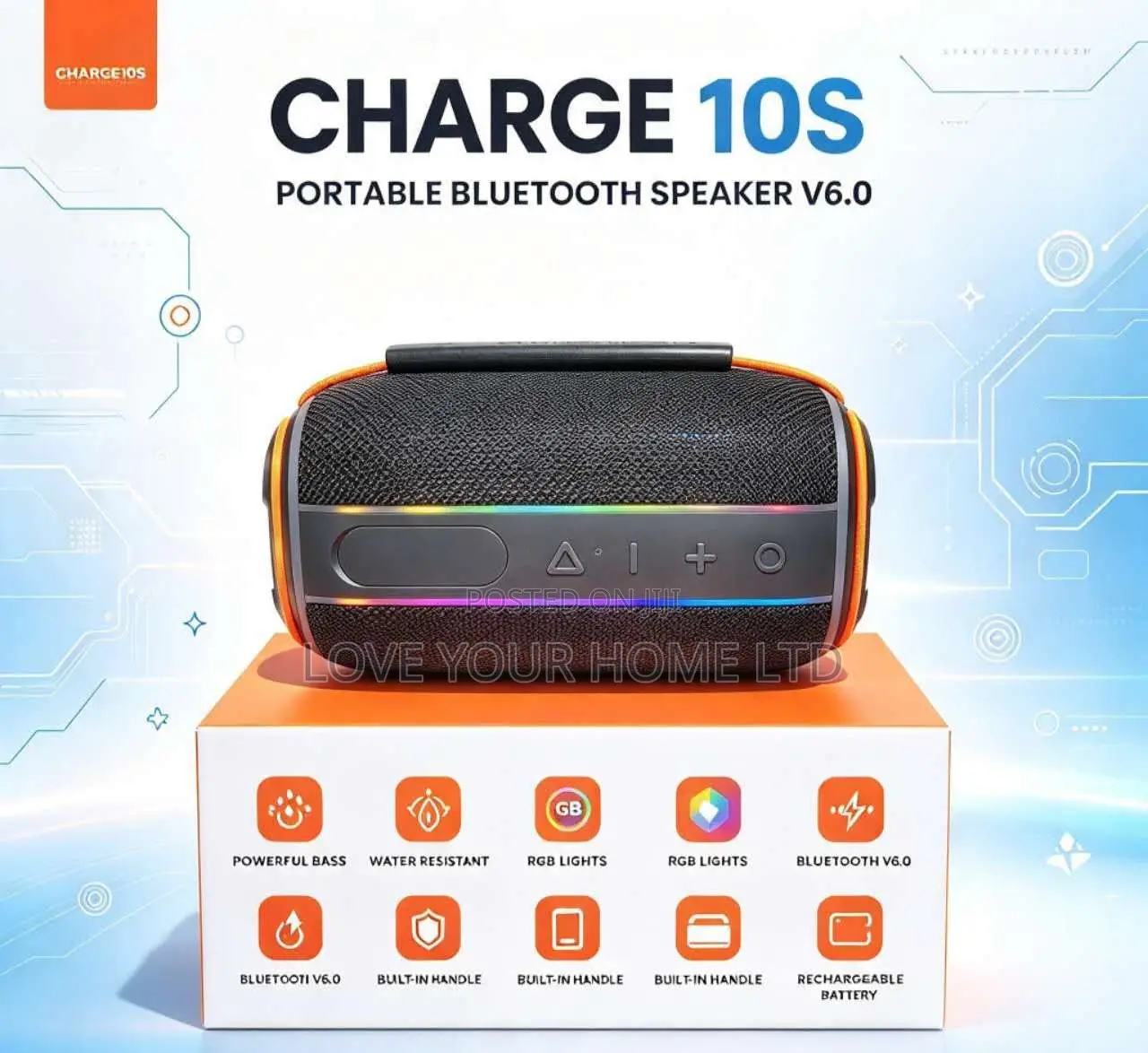 Charge 10S Portable Bluetooth Speaker V6.0 – RGB Lights