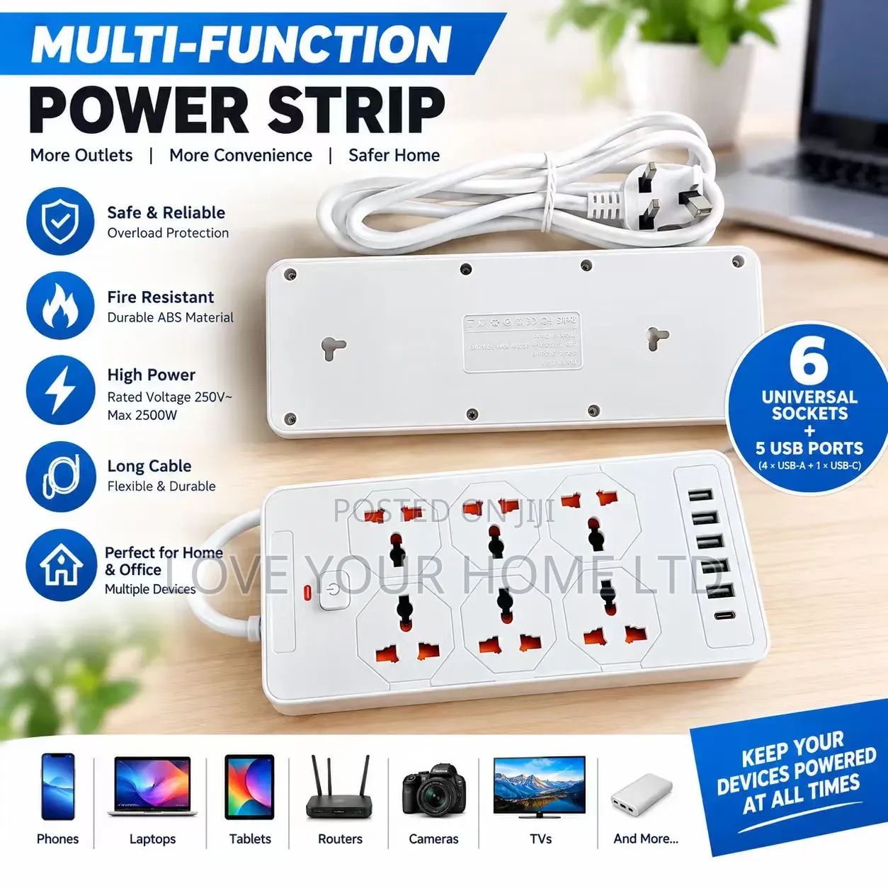 Compact Extension Board With 6 Universal Sockets&4 HighSpeed USB Ports