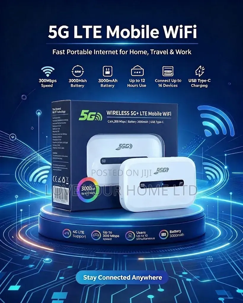 Wireless 5G+ LTE Mobile Wi-Fi Router - 3000mAh Battery Up to 12 Hours