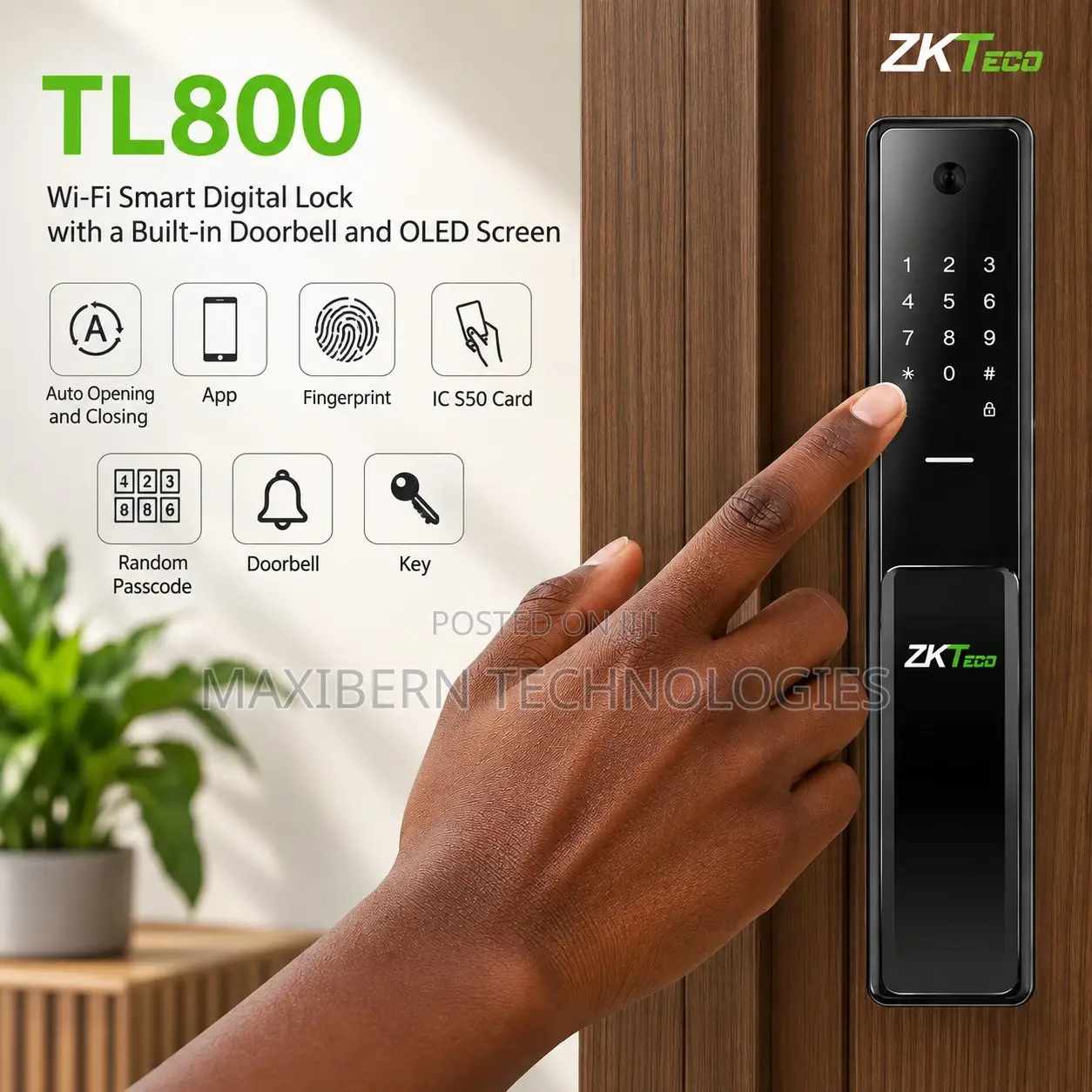 ZKTeco TL800 WiFi Smart Door Lock Fingerprint Camera