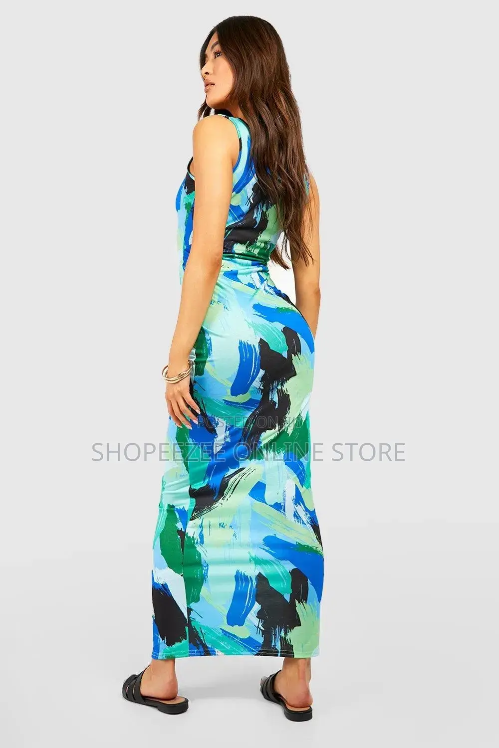 Abstract Scoop Neck Maxi Dress