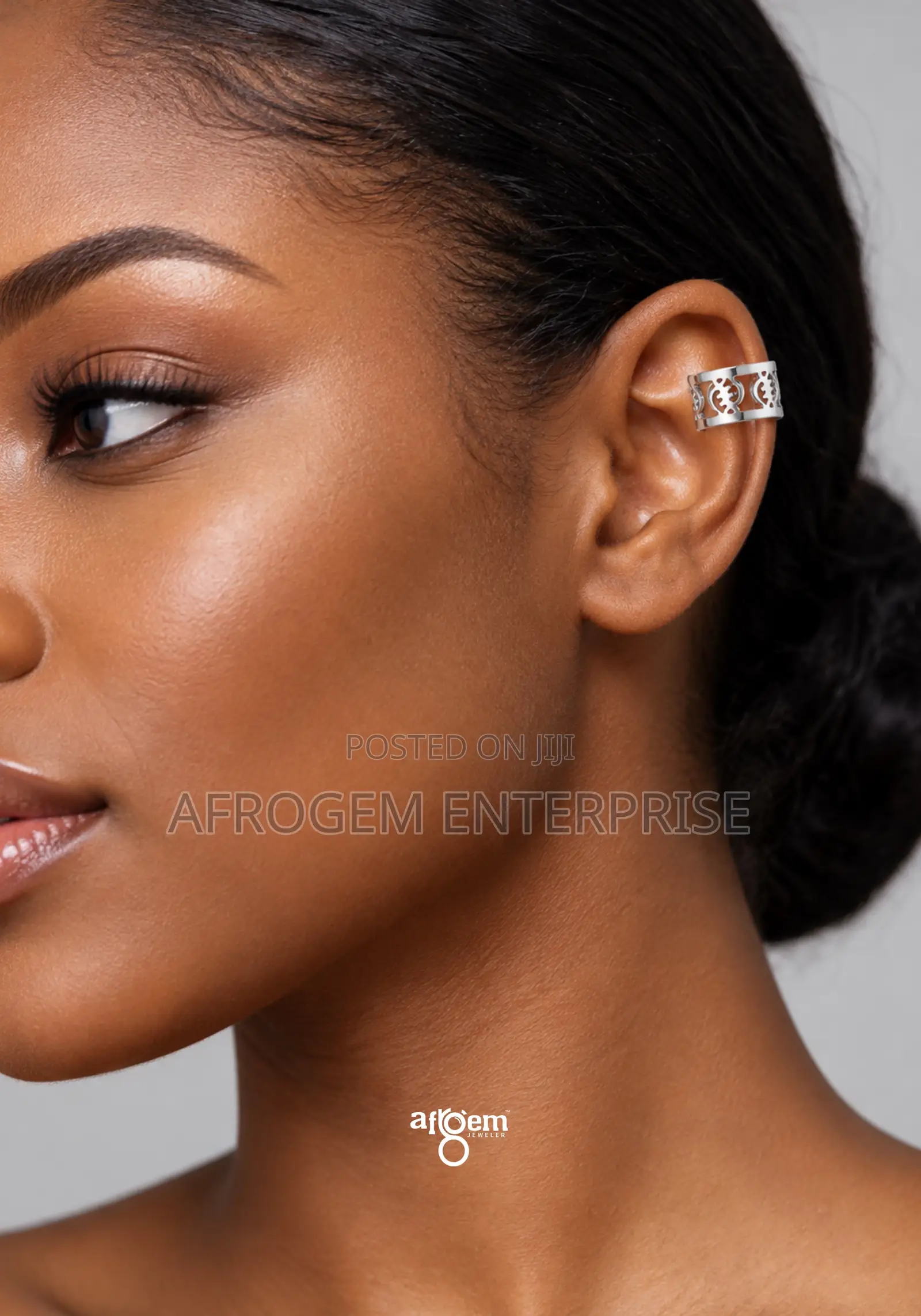 A Pair of Stylish Silver-Tone Adinkra Ear Cuff (Earrings)