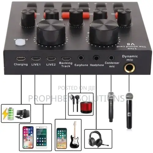 Professional Condenser Microphone V8 Sound Card-Black