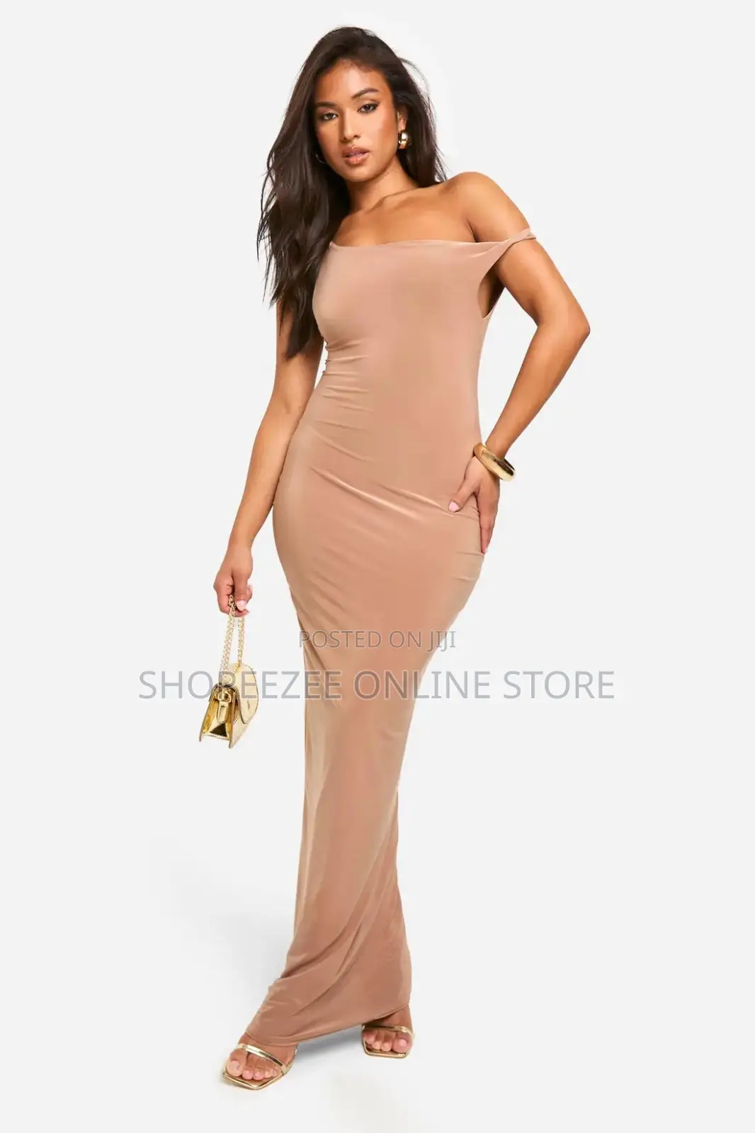 Petite Slinky Twist Shoulder Maxi Dress
