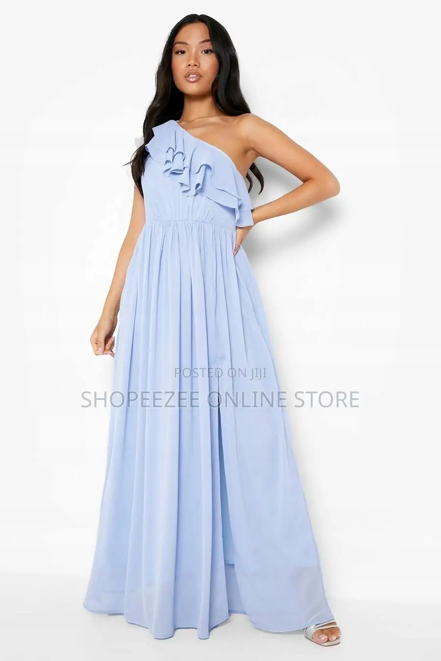 Petite Chiffon Asymmetric Ruffle Maxi Dress