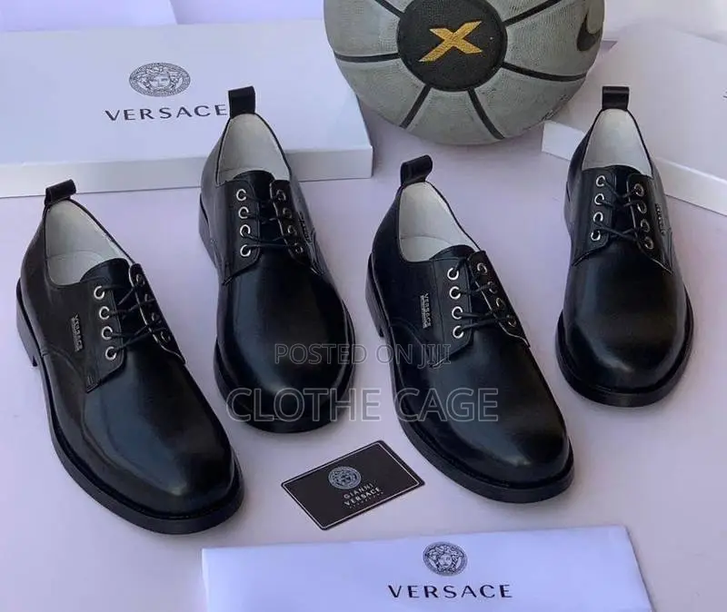 Versace Men's Black Leather Derby Shoes