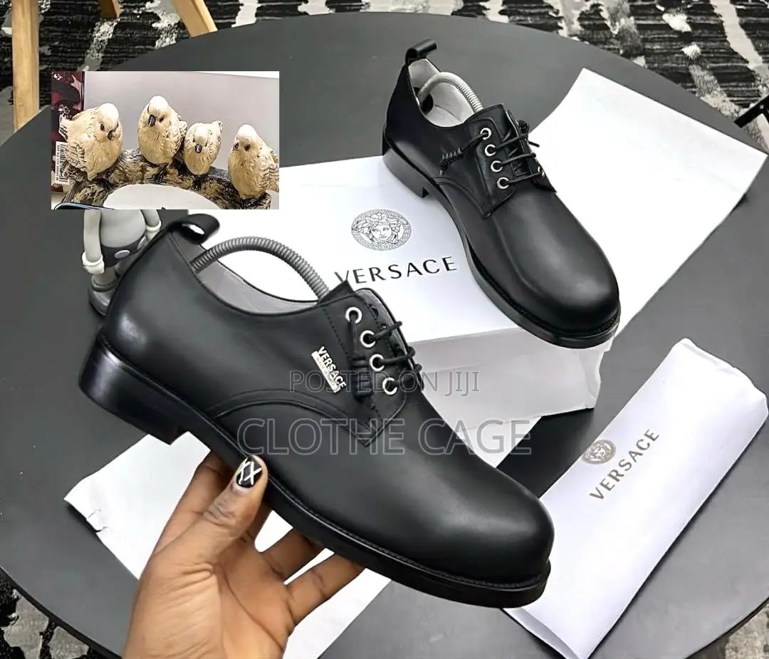 Versace Men's Black Leather Derby Shoes