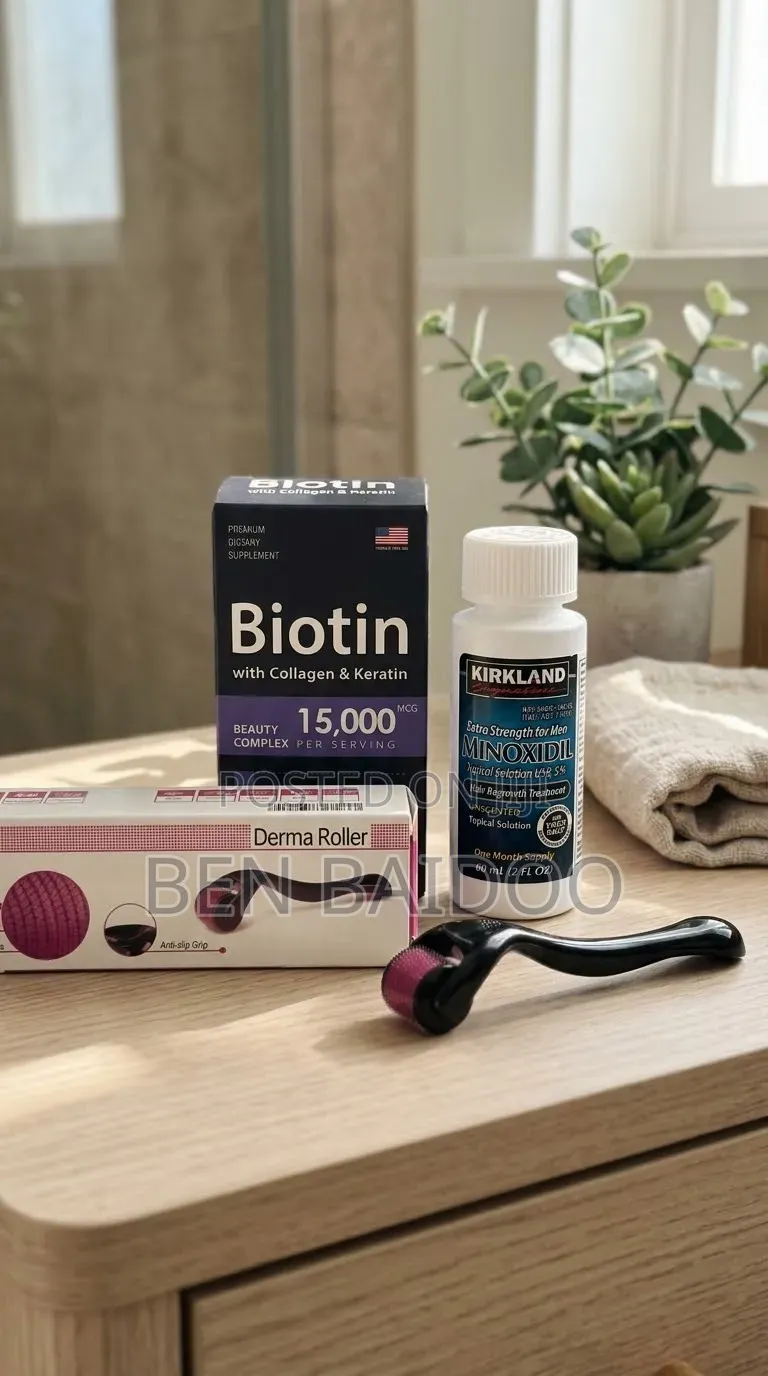Kirkland Minoxidil,Derma Roller+ Biotin Pack (Hair Boooster)