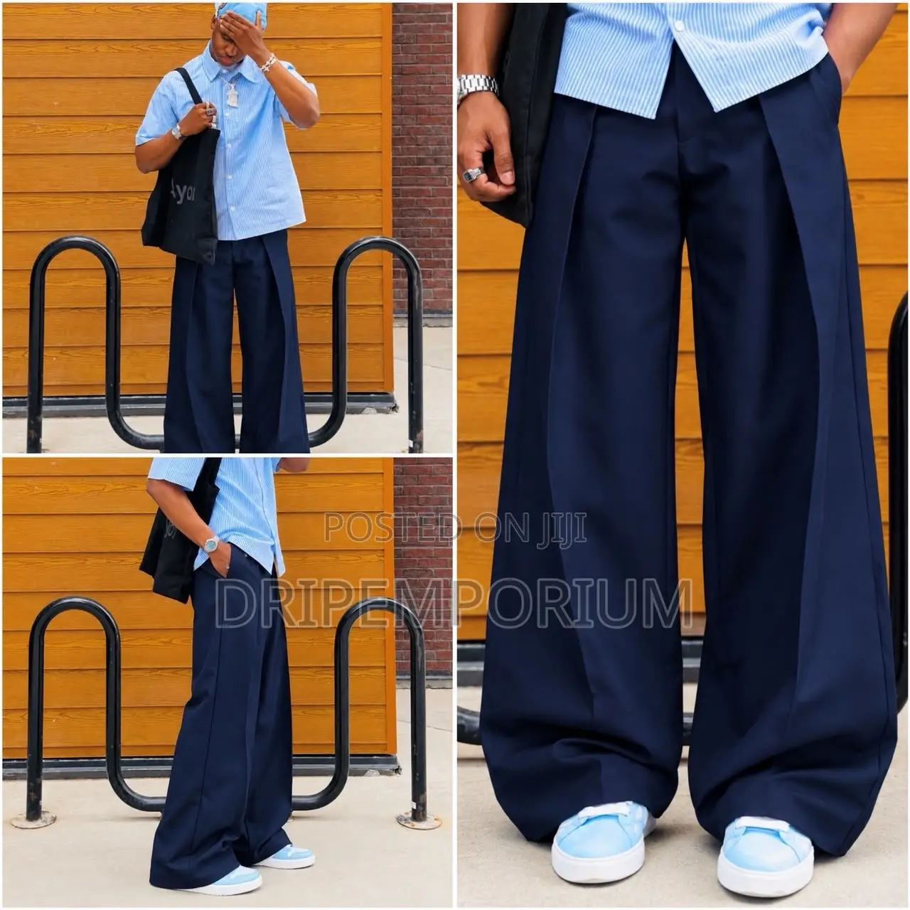 High Waist - Pleated - Wide Leg - Double Button