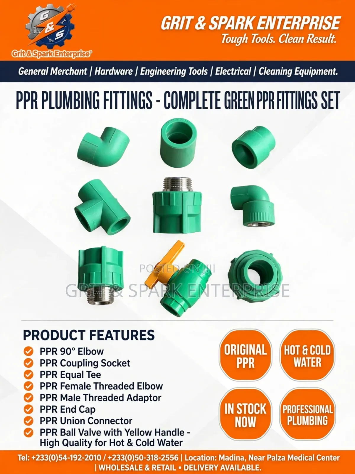 PPR Green Pipe Fittings(1st Grade Tee Elbow Valves. (Wholse Available)