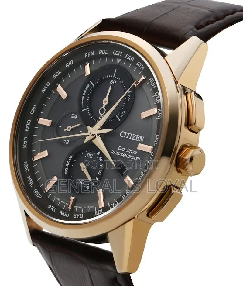 Genuine Citizen Eco Drive Radio Control Watch Men Leather Chronograph