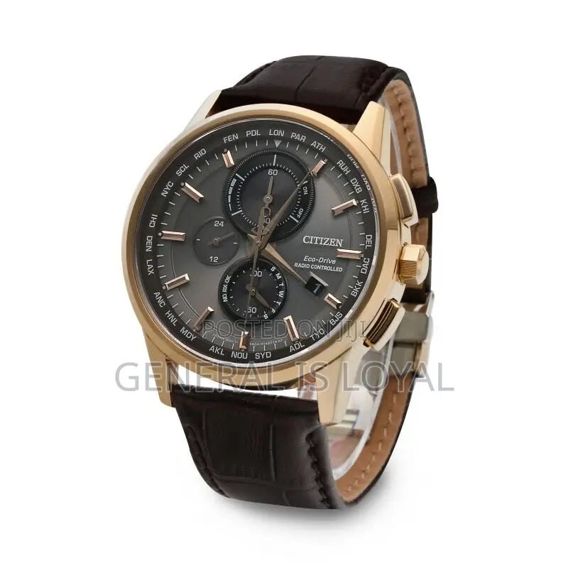 Genuine Citizen Eco Drive Radio Control Watch Men Leather Chronograph