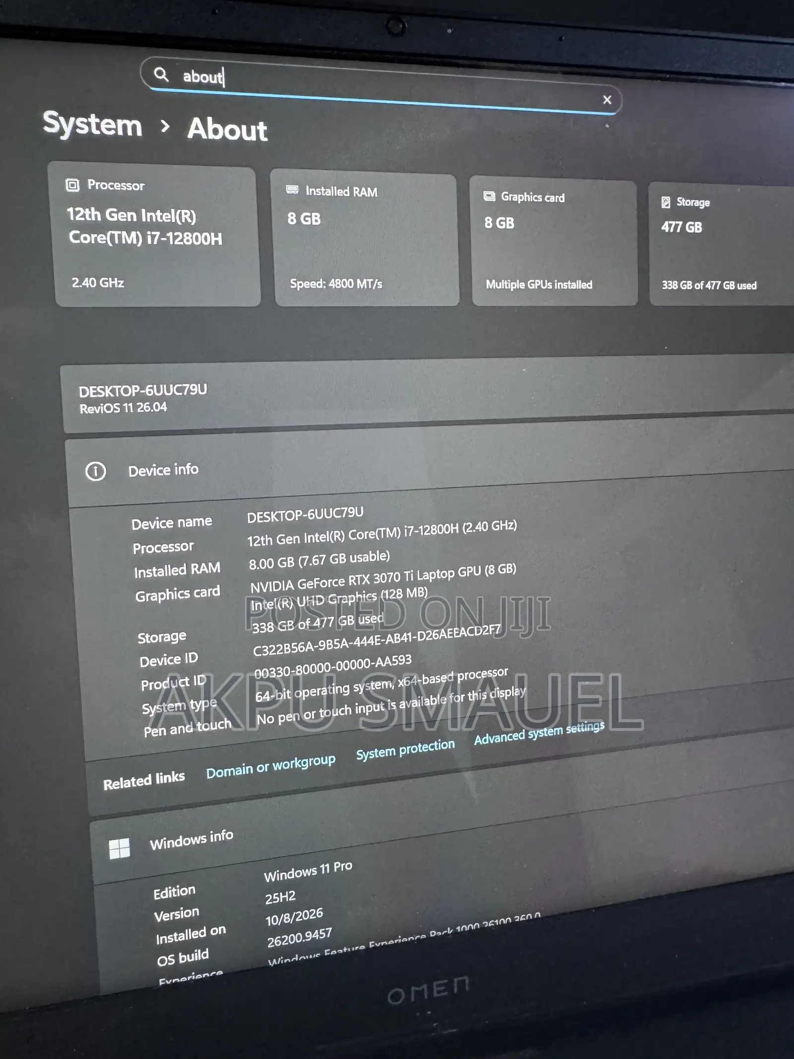 Laptop HP Omen 17 8GB Intel Core i7 SSD 512GB