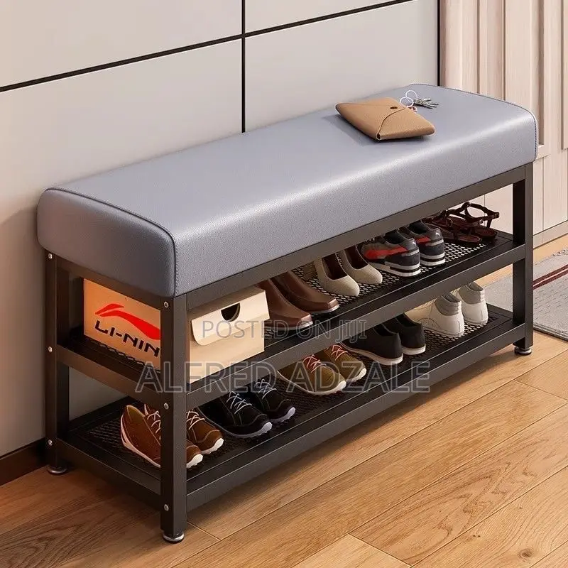 2-Tier Shoe Rack With Soft Leather Seat