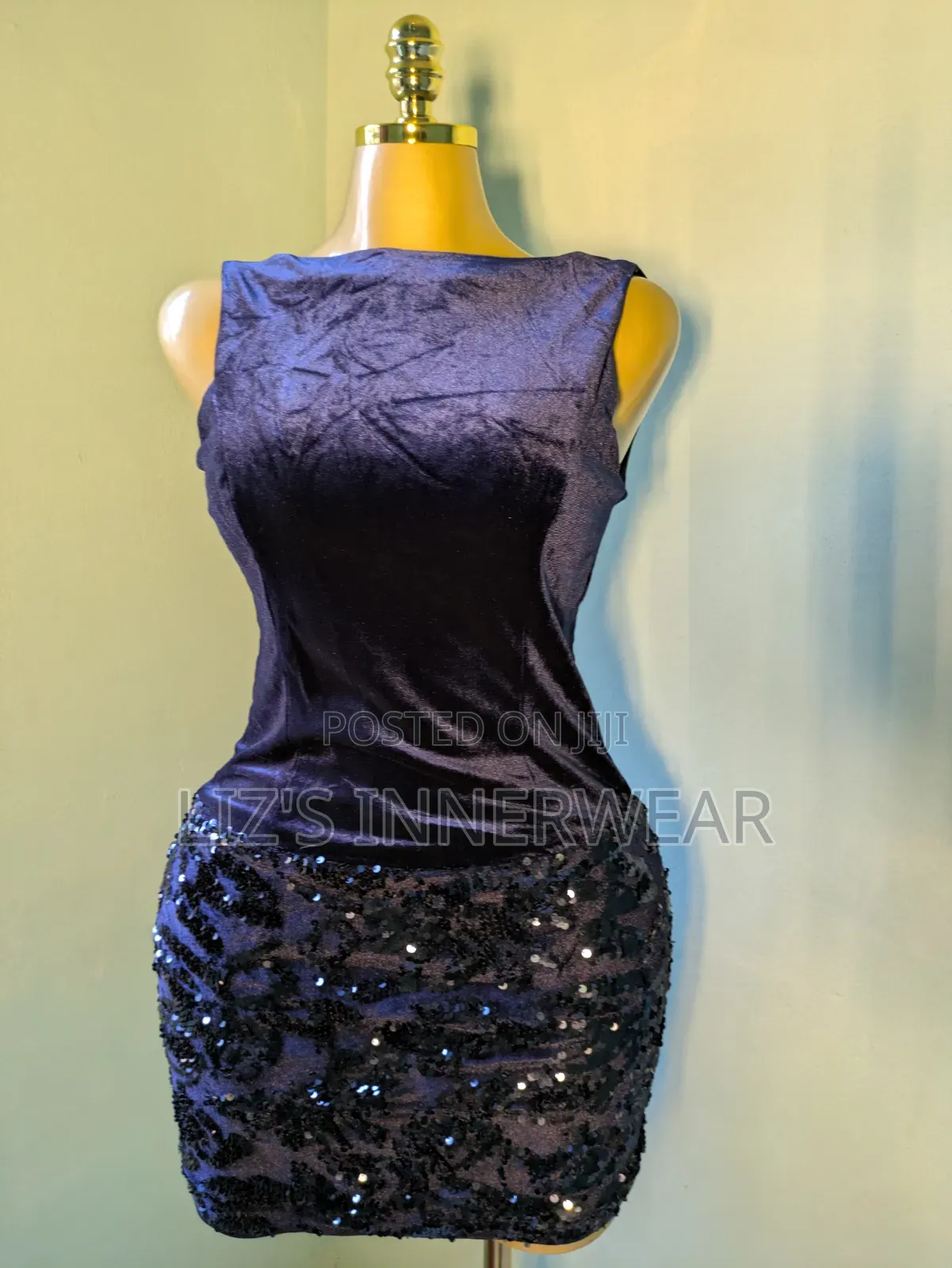 Navy Blue Sequin Mini Dress