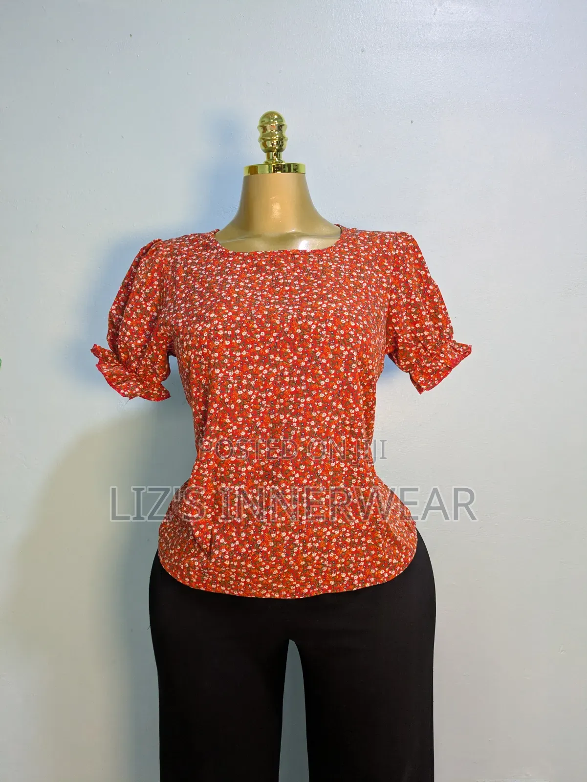 Floral Short-Sleeved, Scoop-Neck Blouse
