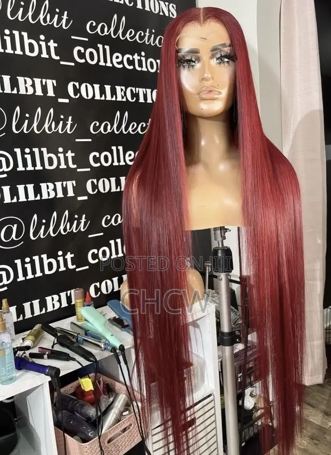 Slicky New 30 Inches Long Sleek Burgundy Wig With a Kim K Closure