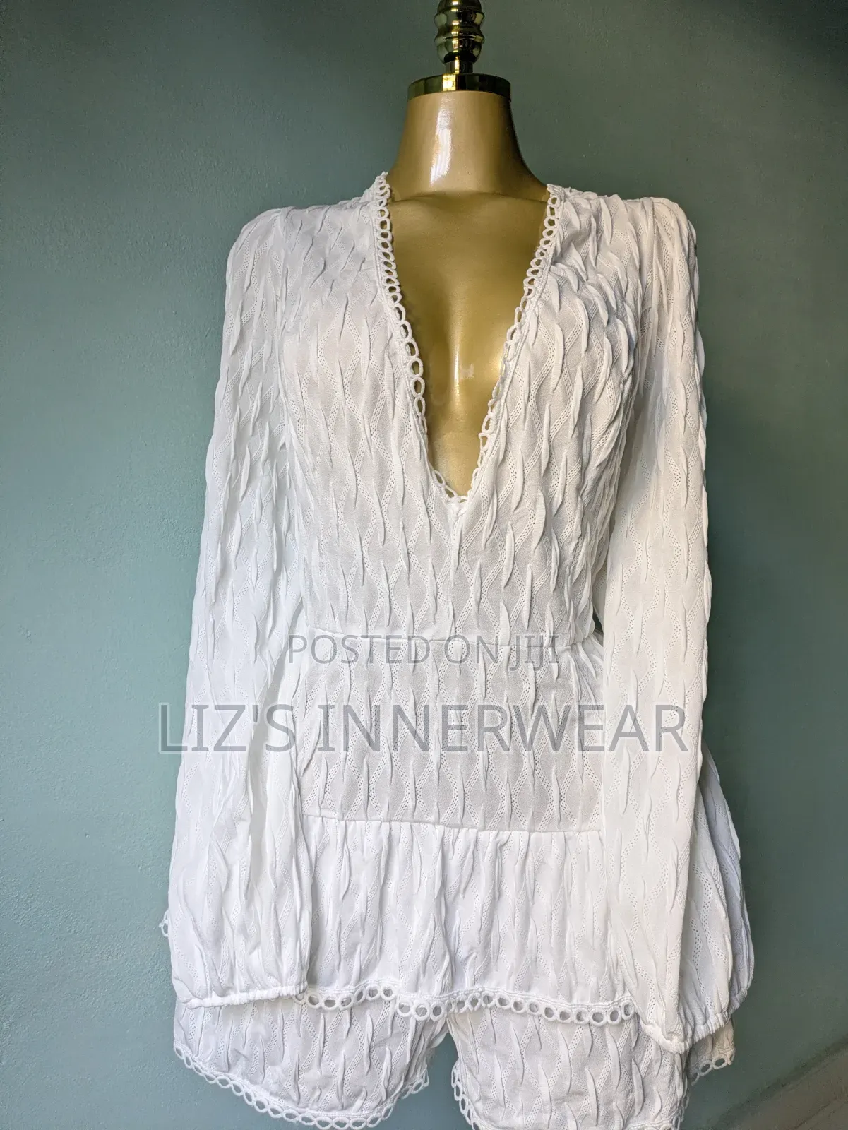 White Long Sleeve v Neck Romper