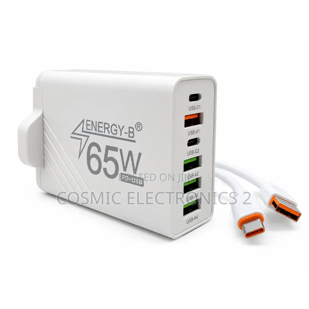 ENERGY-B E-H13 65W Fast Charger – 6-Port USB-A and USB-C Adapter