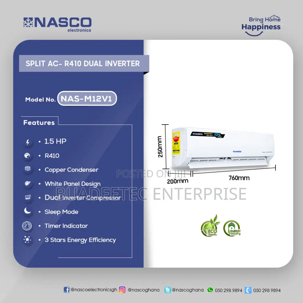 Nasco 1.5hp Split Dual Inverter R410 Air Condition