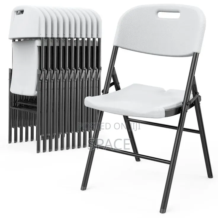 White Foldable Chair With Strong Metal Frame – New | SpaceFurniHub