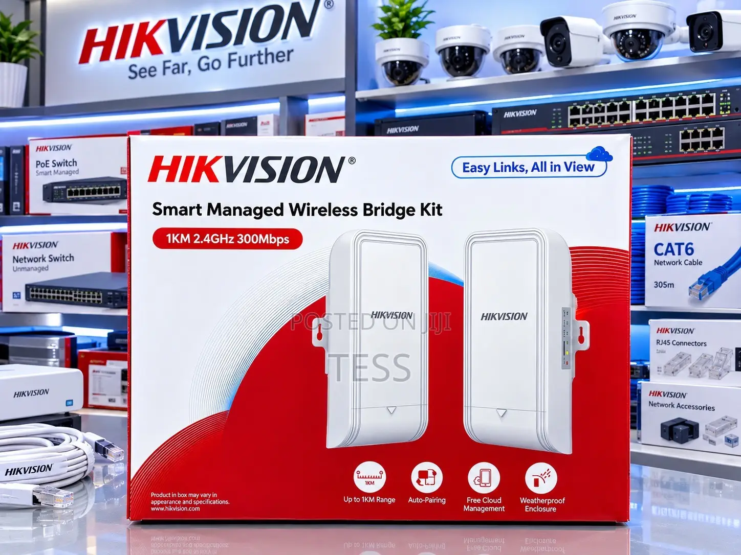 Hikvision 2.4Ghz 300Mbps 1KM Wireless Bridge 2 in 1 Kit 3wf1000-Ei-2n