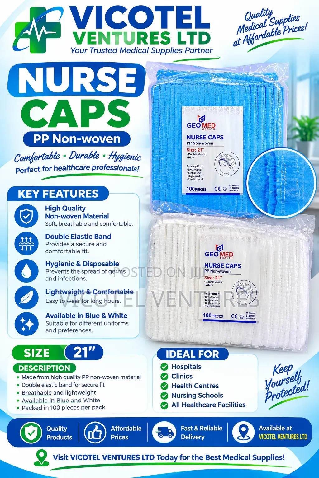 Disposable Nurses Cap 100pcs