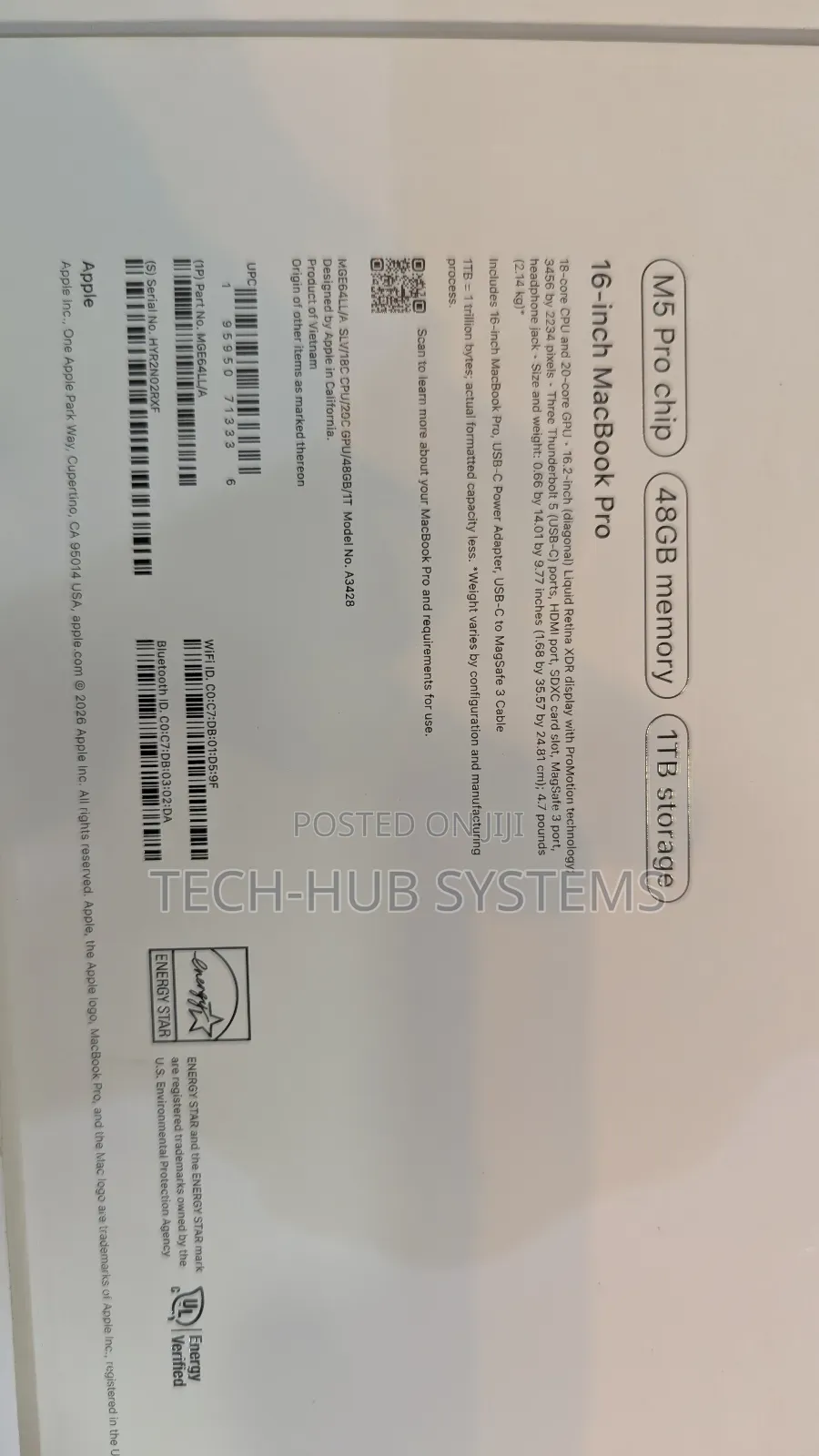 New Laptop Apple MacBook Pro 2026 M5 Pro 48GB Apple M5 Pro SSD 1T