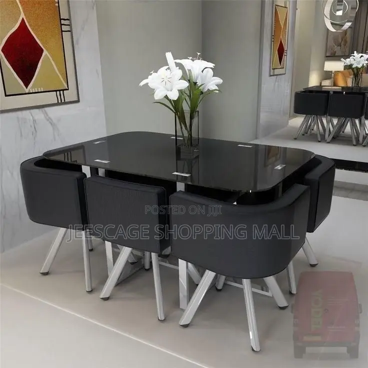 Modern 6-Seater Faux Marble Dining Table Set With Upholstered Chairs