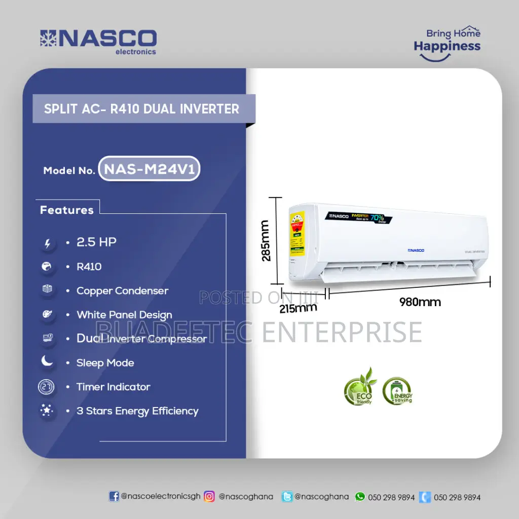 Nasco 2.5HP Split R410 Dual Inverter Air Conditioner