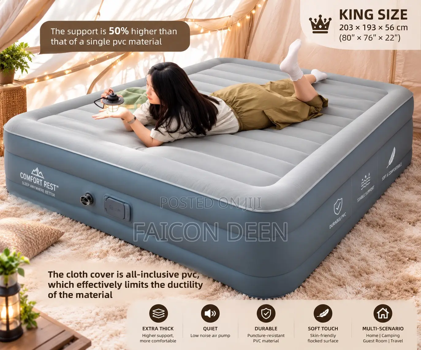 Soft Inflatable Haven :Double Size Automatic Inbuilt Air Mattress