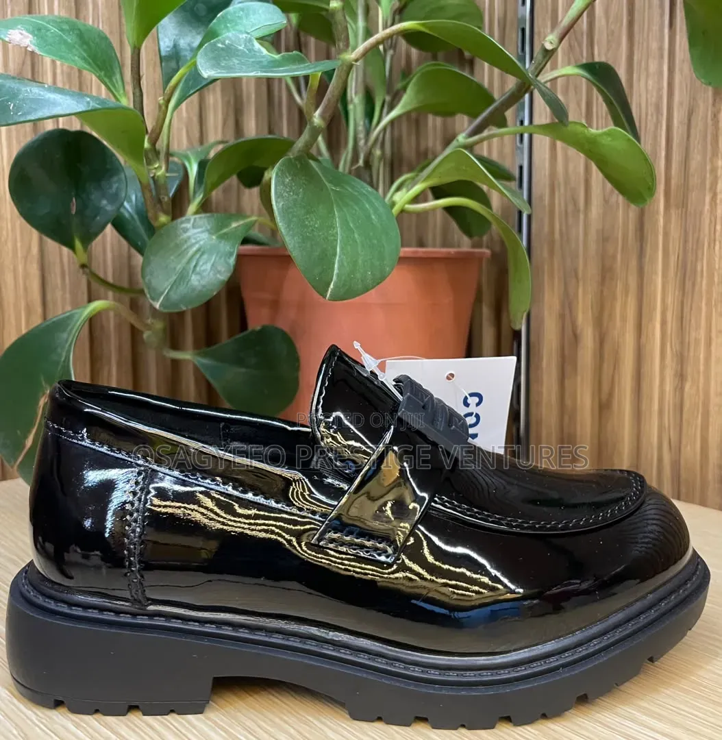 Kids Black Patent Leather Chunky Loafers