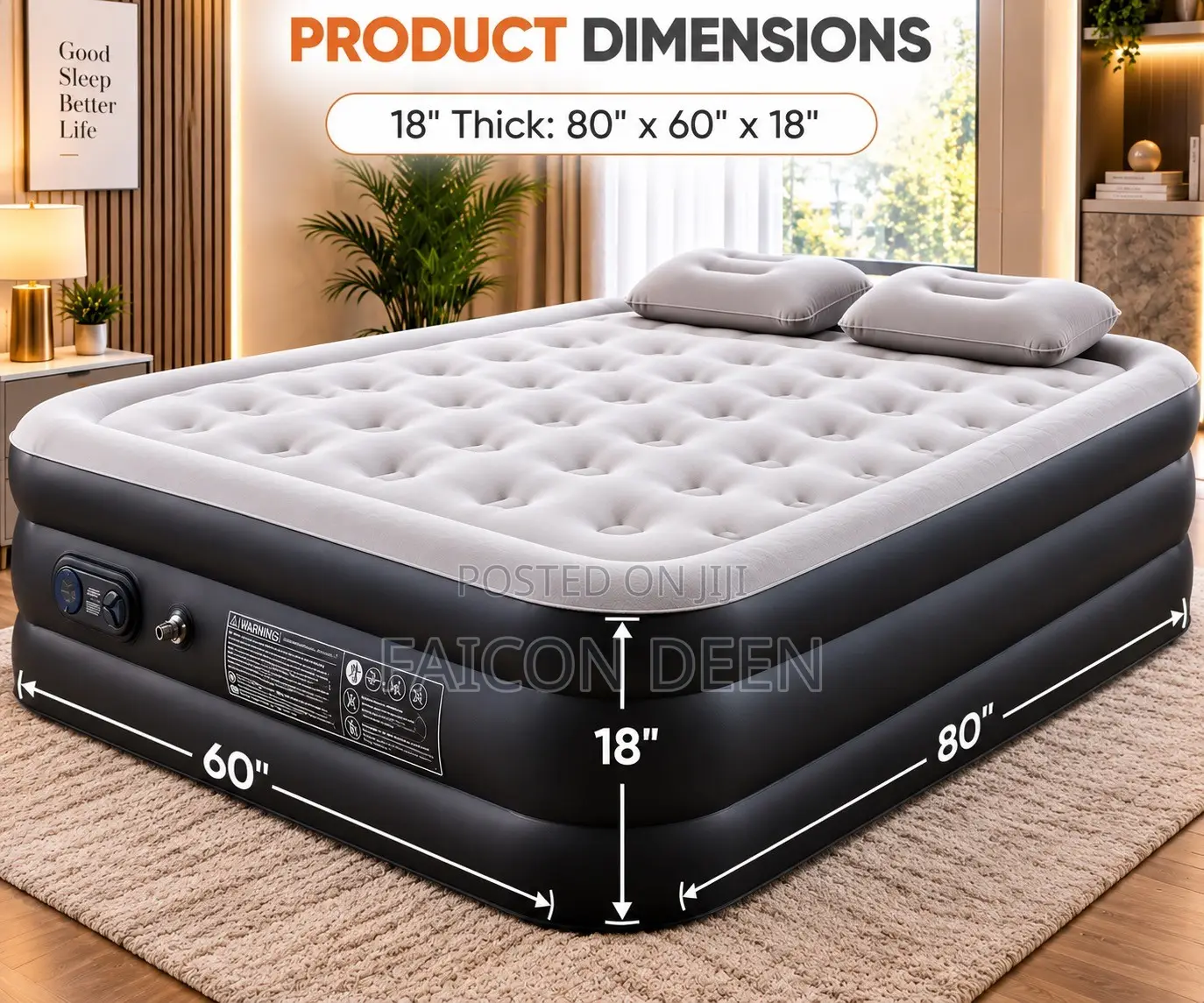 Original Top Notch Inflatable Double Air Bed With an Automatic Pump