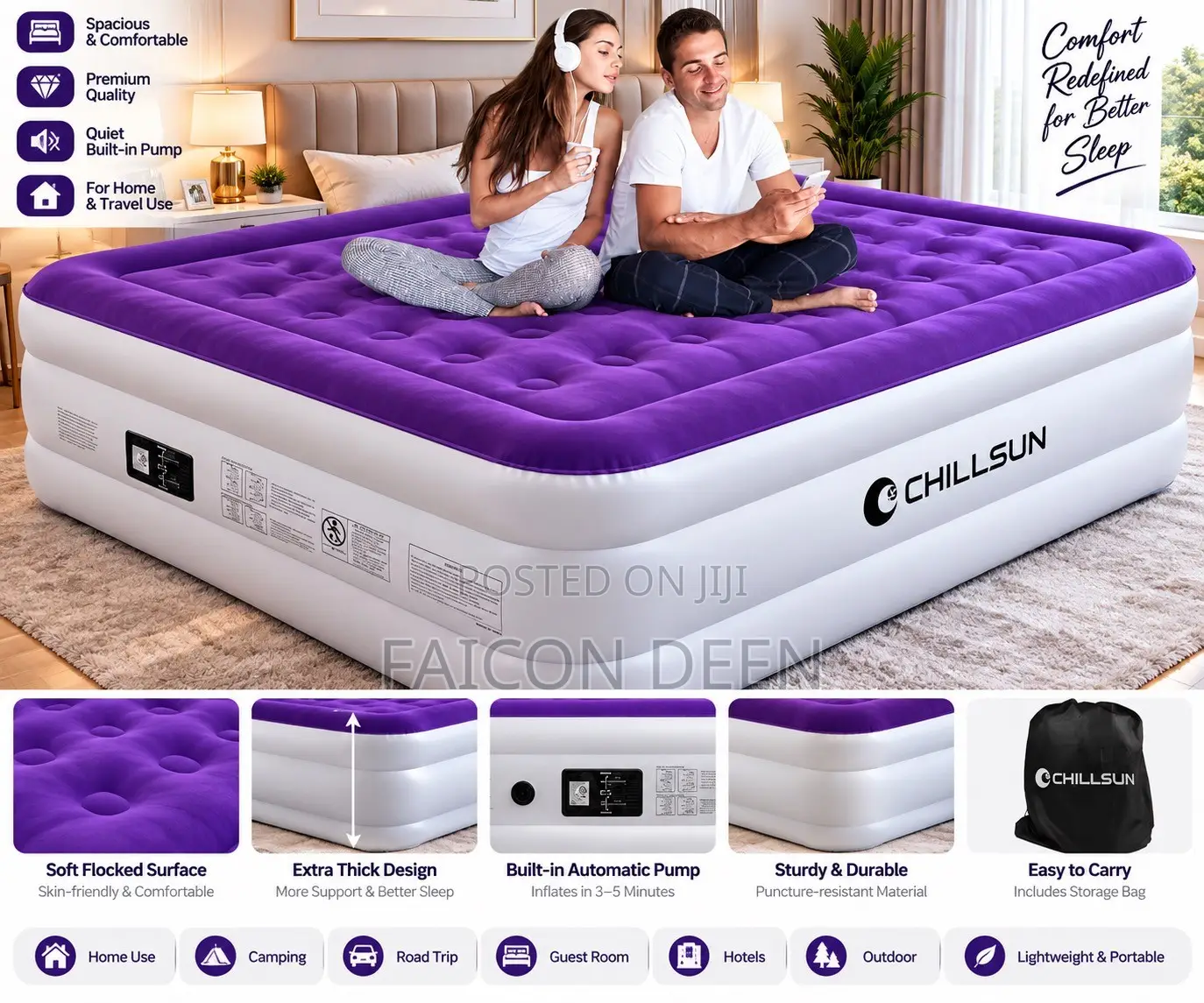Superior High Quality Double Air Bed With an Automatic Inbuilt Pump