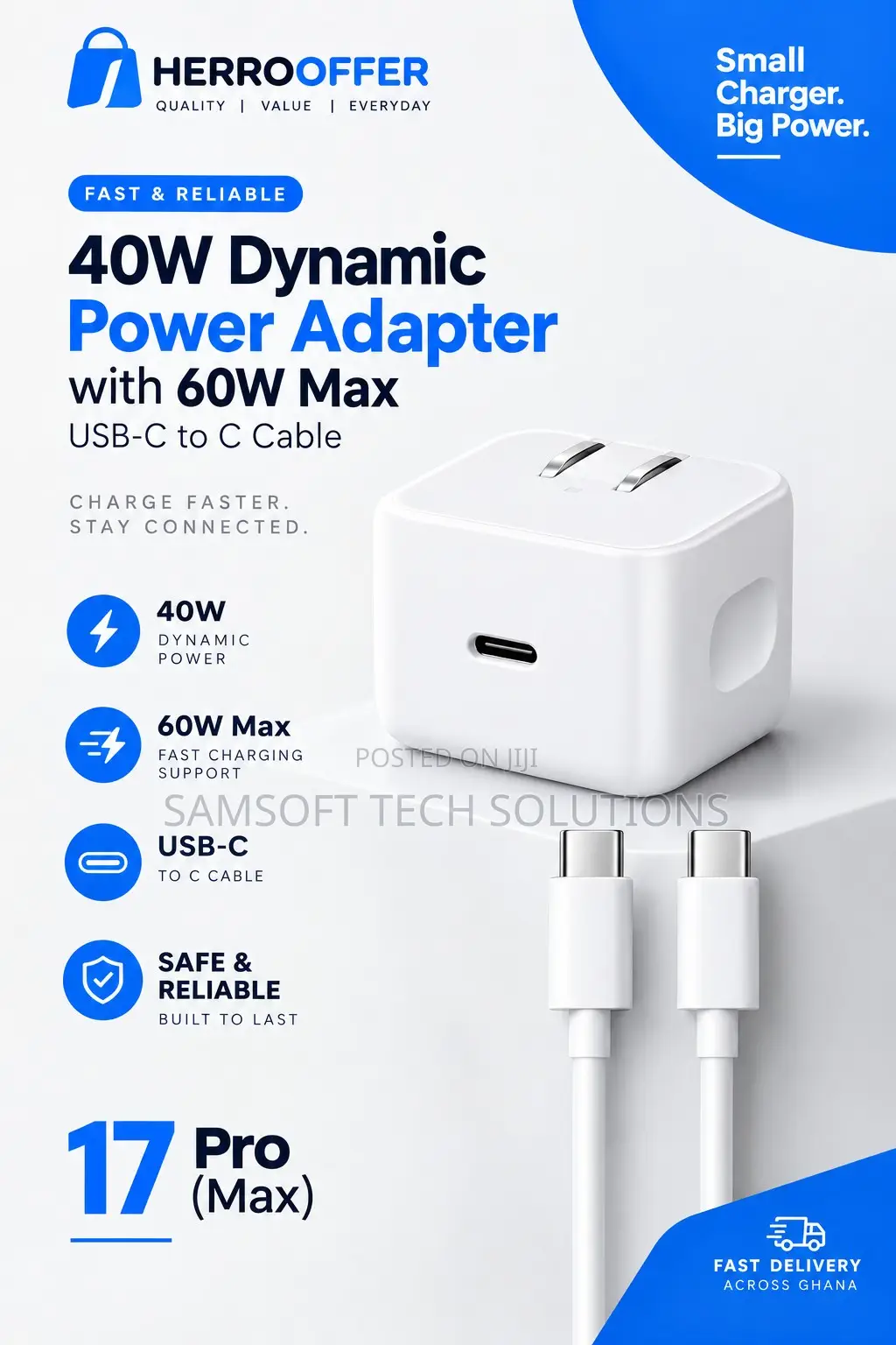 40W Dynamic Power Adapter With 60W Max USB-C to C Cable
