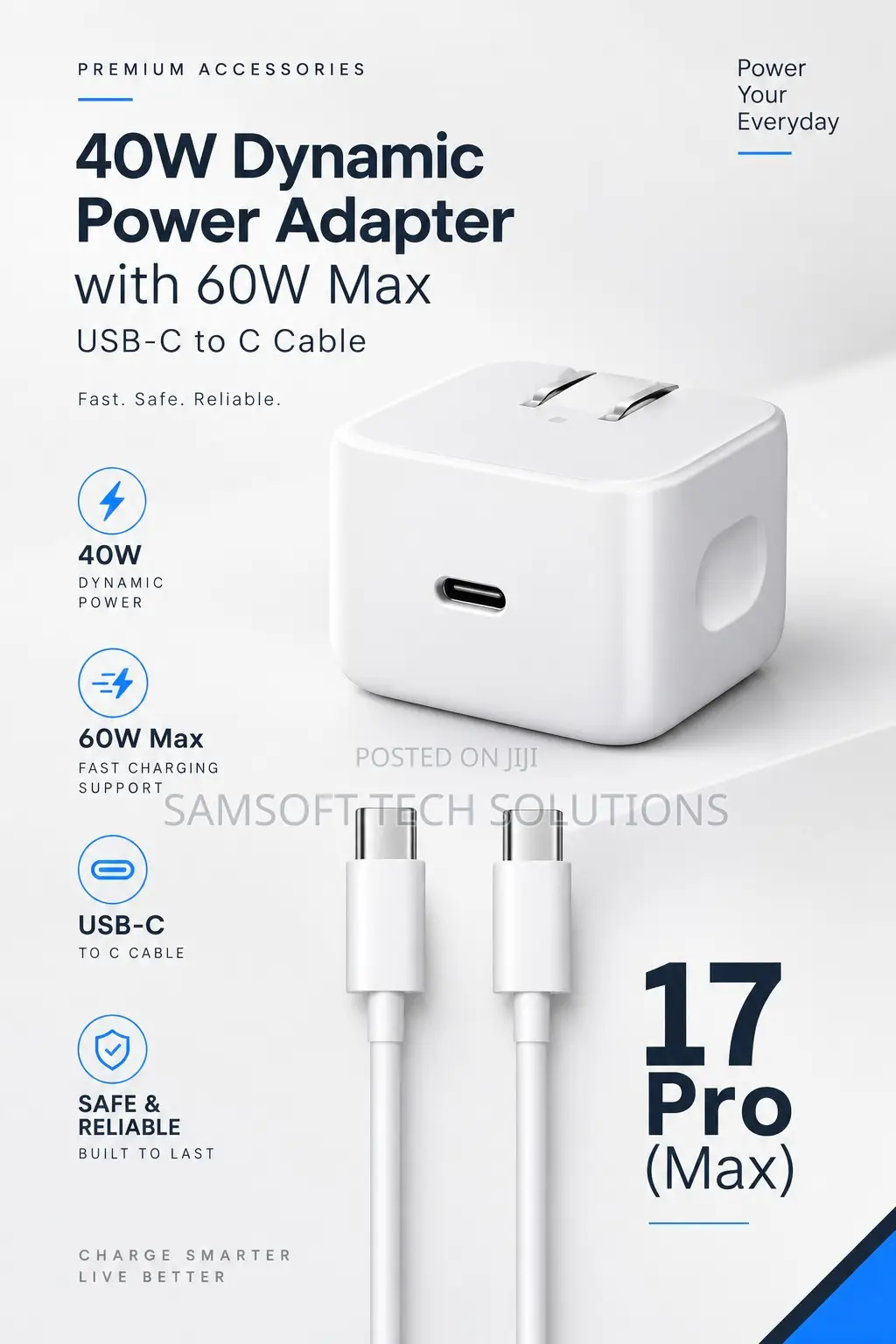 40W Dynamic Power Adapter With 60W Max USB-C to C Cable