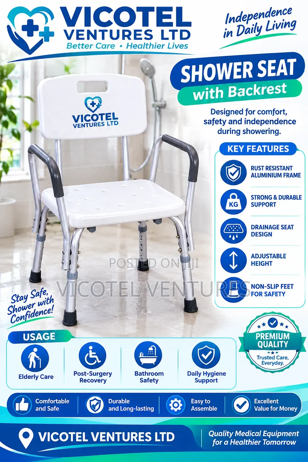 Shower Seat With Backrest and Handle