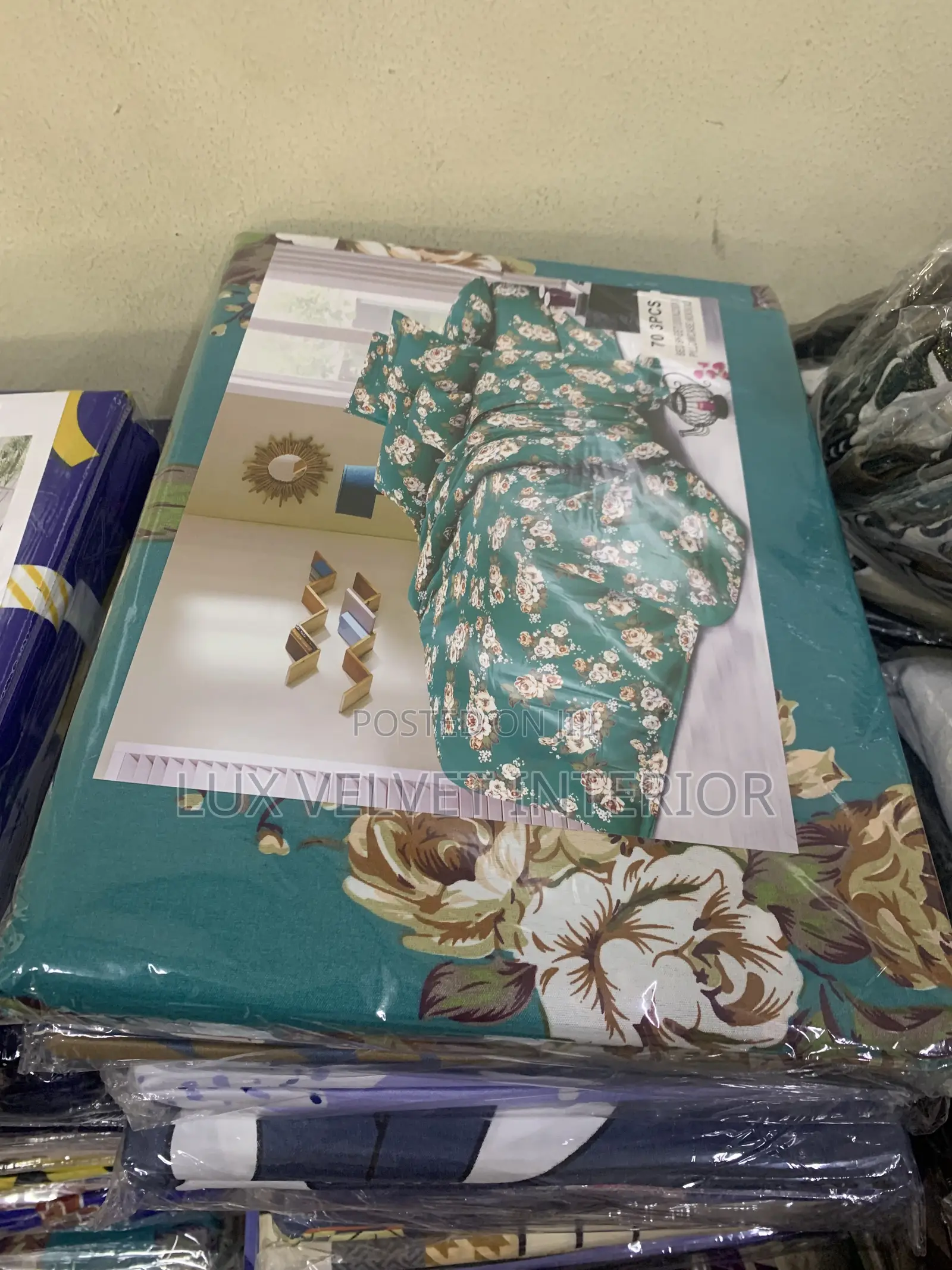 Teal Green Floral Bedsheet - Double Size - 3 PCS - Quality Cotton