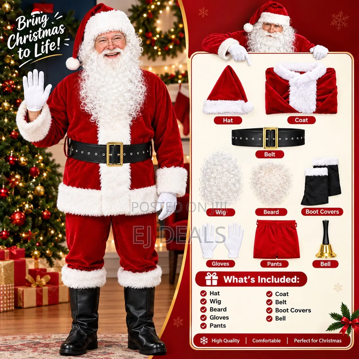 Santa Claus Costume 10 Piece Set Extra Large