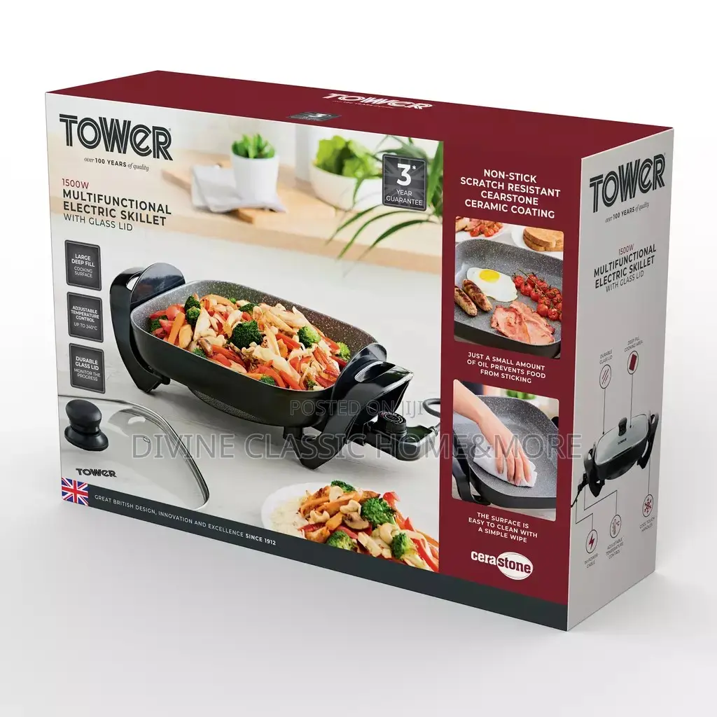 Tower Multifunctional Electric Fry Pan With Glass Lid (1500w)