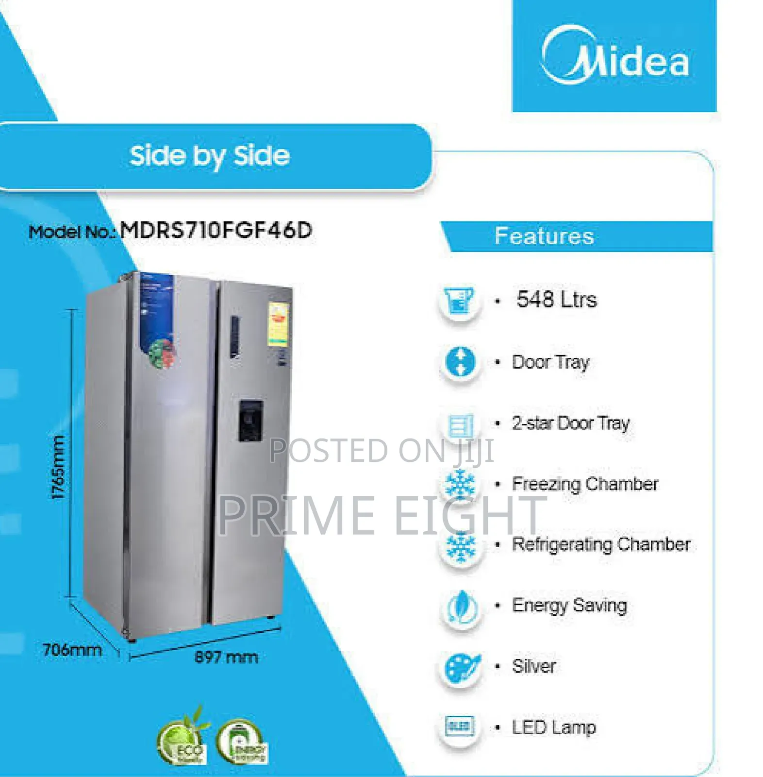 Midea 548L Side-by-Side Inverter Refrigerator (Model: MDRS710FGF46D)