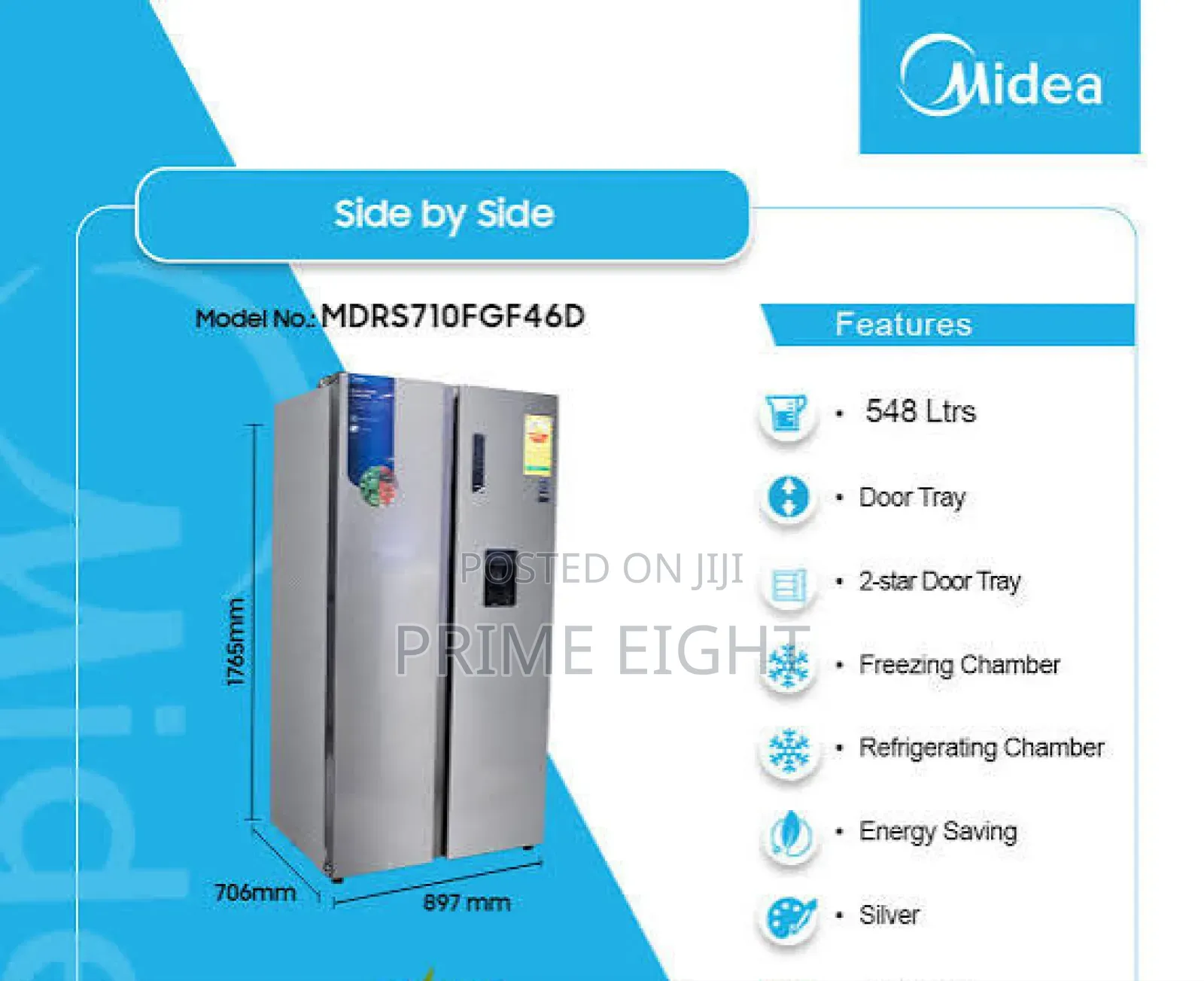 Midea 548L Side-by-Side Inverter Refrigerator (Model: MDRS710FGF46D)