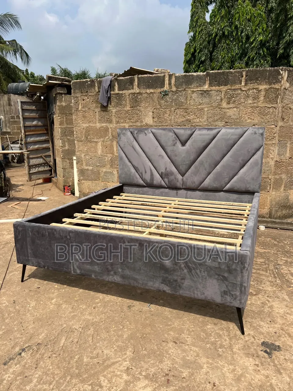 Fabric Ash Gray Queen Size Bed Frame