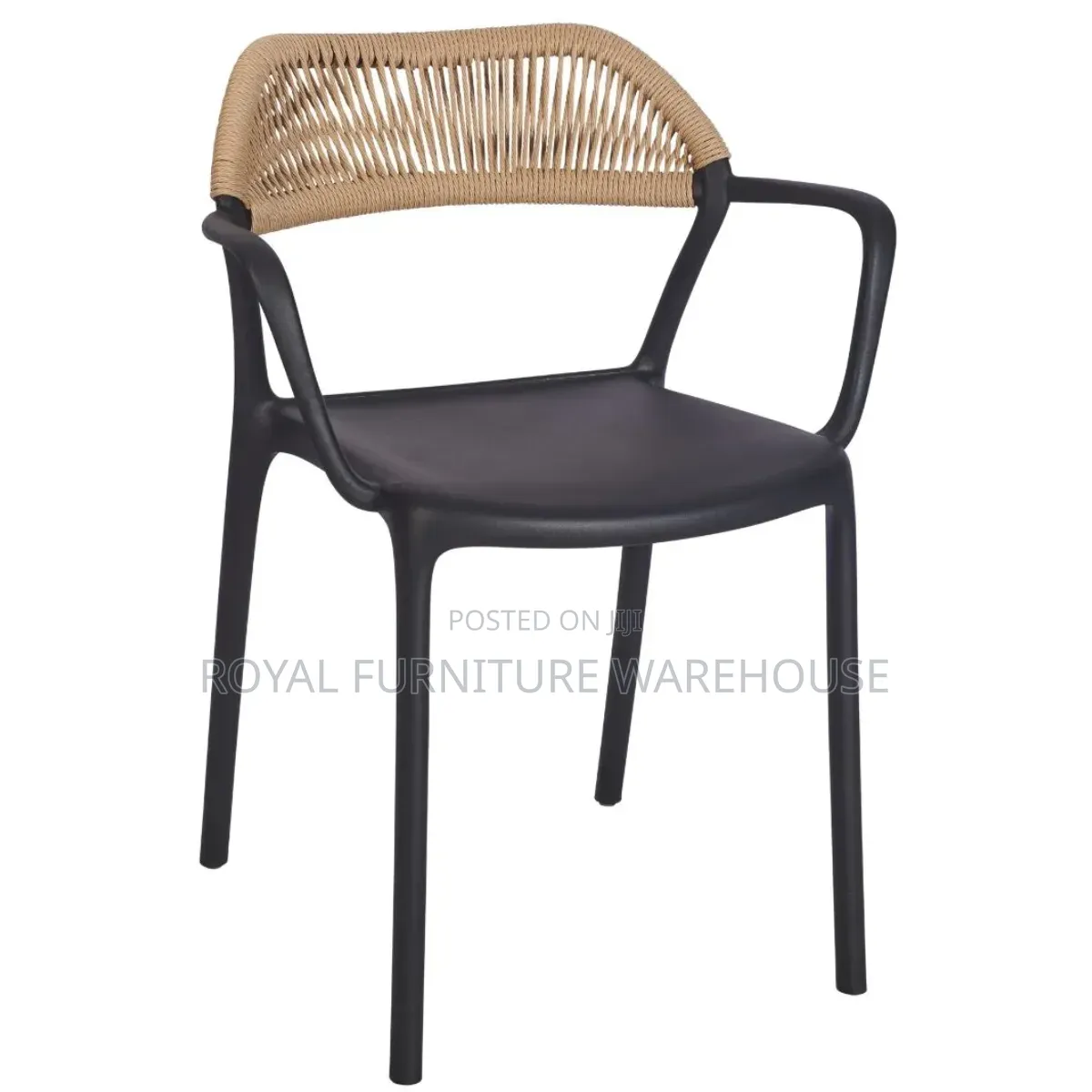 Modern Polypropylene Dining Armchair Featuring a Woven Rope Backrest