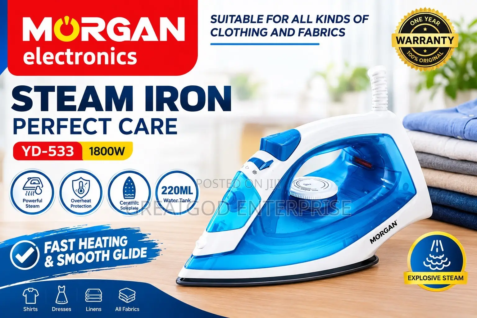 Morgan Electronics Perfect Care Steam Iron 1800W